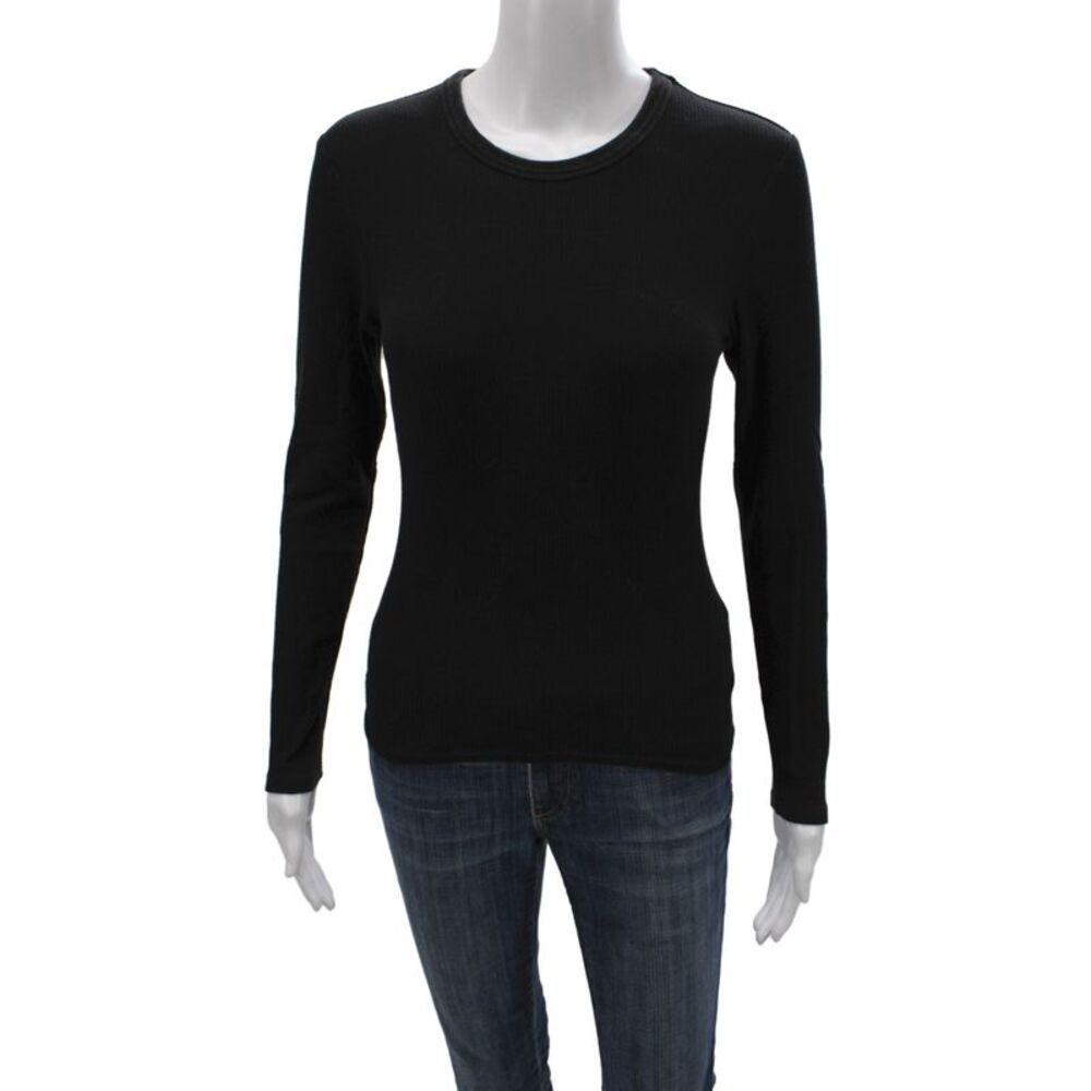 Nude Lucy Womens Basic Black Long Sleeve Crew Neck T Shirt Size XS